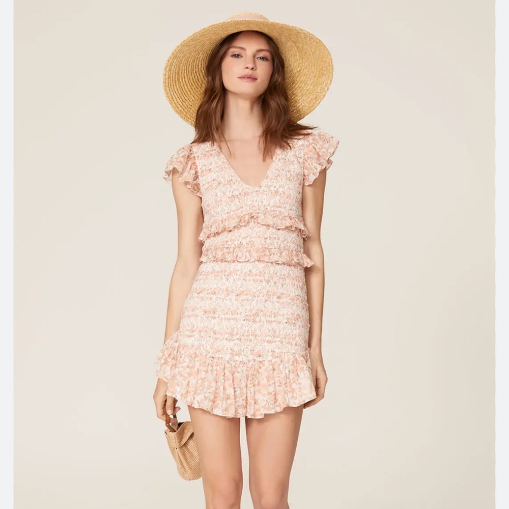 LoveShackFancy Sonora Smocked Floral Mini Dress